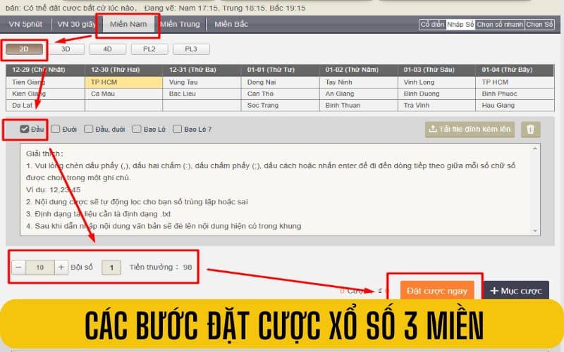 Các bước đặt cược xổ số 3 miền tại xổ số GA888 Các bước đặt cược xổ số 3 miền tại xổ số GA888