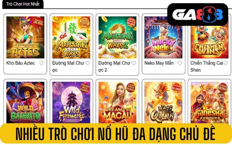 Nhiều trò chơi nổ hũ đa dạng chủ đề tại GA888 Nhiều trò chơi nổ hũ đa dạng chủ đề tại GA888